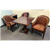 Image 1 : Wooden Table w/ Pedestal Base 36" x 36"  & 3 Upholstered Chairs 26" x 36"H