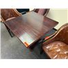 Image 4 : Wooden Table w/ Pedestal Base 36" x 36"  & 3 Upholstered Chairs 26" x 36"H