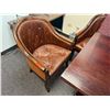 Image 6 : Wooden Table w/ Pedestal Base 36" x 36"  & 3 Upholstered Chairs 26" x 36"H
