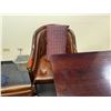 Image 7 : Wooden Table w/ Pedestal Base 36" x 36"  & 3 Upholstered Chairs 26" x 36"H