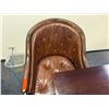 Image 8 : Wooden Table w/ Pedestal Base 36" x 36"  & 3 Upholstered Chairs 26" x 36"H