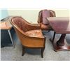 Image 9 : Wooden Table w/ Pedestal Base 36" x 36"  & 3 Upholstered Chairs 26" x 36"H