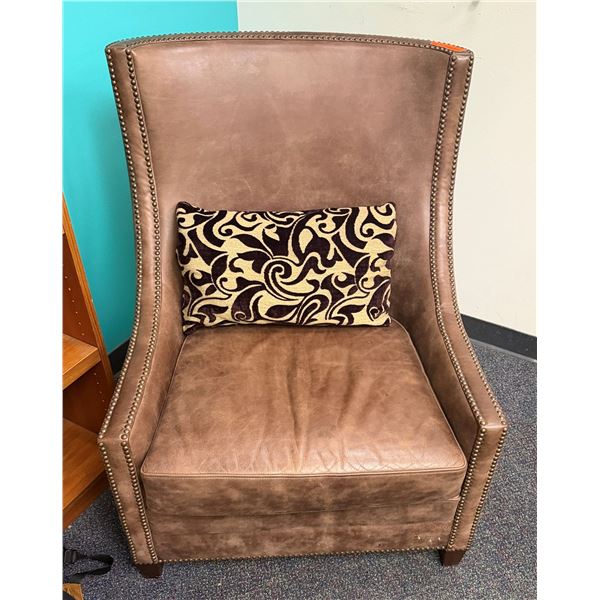 Upholstered Chair w/ Stud Accents & Throw Pillow 31" x 27" x 41"H