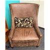 Image 1 : Upholstered Chair w/ Stud Accents & Throw Pillow 31" x 27" x 41"H