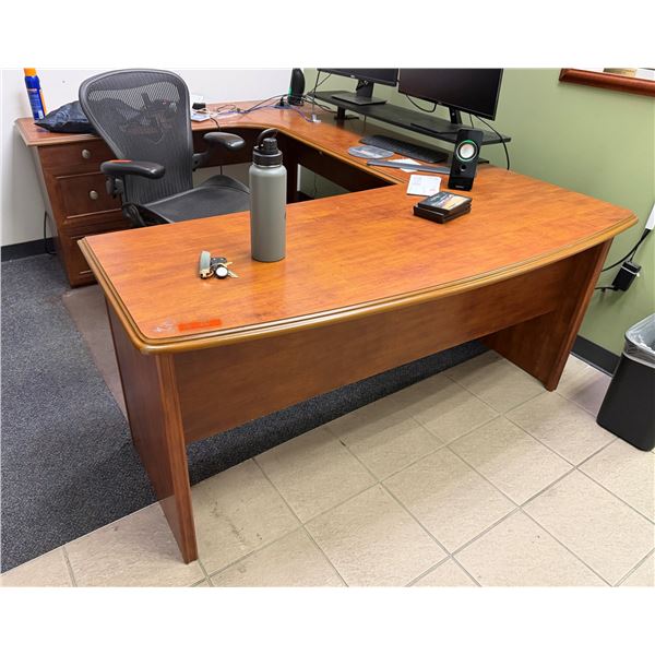 U-Shaped Wooden Desk w/ Book Shelf & Rolling Chair, Misc Sizes (contents not included)