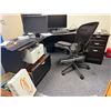 Image 2 : L-Shaped Wooden Desk w/ 4 Drawers 71" x 71" x 23" x 30"H & Rolling Chair (contents not included)
