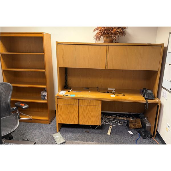 Wooden Desk w/ Hutch & Book Shelf, Misc Sizes (contents not included)