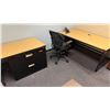 Image 1 : Qty 3 Desks, 2-Drawer Lateral Filing Cabinet & Rolling Chair, Misc Sizes (contents not included)