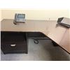 Image 7 : L-Shaped Wooden Desk w/ 4 Drawers 71" x 71" x 23" x 30"H & Book Shelf & Rolling Chair (contents not 