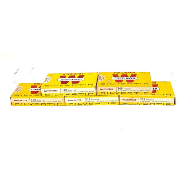 WINCHESTER .348 WIN SUPER-SPEED SILVERTIP 200 GR — 5 VINTAGE BOXES — ORIGINAL PACK