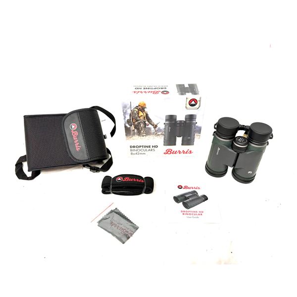 BURRIS DROPTINE HD 8×42 BINOCULARS — NEW — COMPLETE ACCESSORY PACKAGE