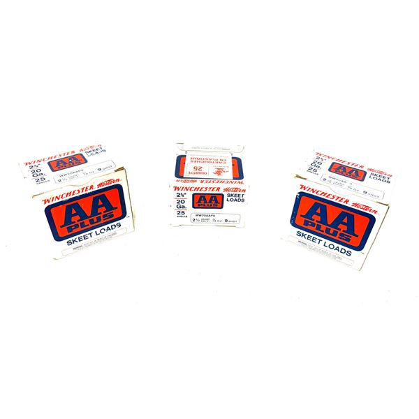 WINCHESTER WESTERN AA PLUS 20 GA SKEET LOADS — VINTAGE SHOTSHELL AMMUNITION — 3 BO