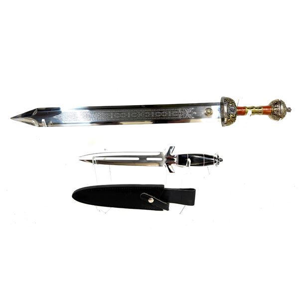 TOLEDO JULIUS CAESAR DECORATIVE SWORD & GIL HIBBEN DOUBLE SHADOW GH5041 FANTASY KNIFE — 2-P