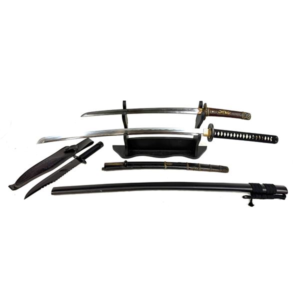 JOHN LEE MUSASHI ICHI KATANA, UNKNOWN KATANA & BOWIE KNIFE — 3-PIECE EDGED WEAPON COLLECTOR