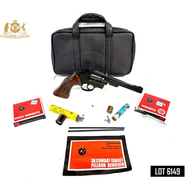 VINTAGE CROSMAN MODEL 38 COMBAT-TARGET .22 CAL PELGUN REVOLVER — POWERLETS — PELLE