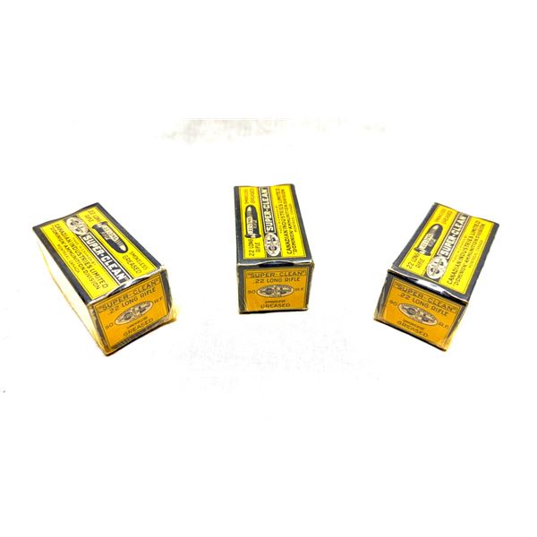 3 BOXES VINTAGE C-I-L DOMINION “SUPER-CLEAN” .22 LONG RIFLE AMMUNITION — 