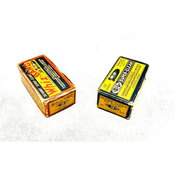 2 BOXES VINTAGE C-I-L DOMINION “SUPER-CLEAN” .22 SHORT AMMUNITION — WHIZ-