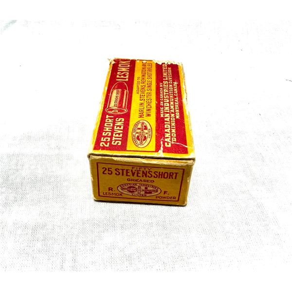 RARE C-I-L DOMINION .25 STEVENS SHORT RIMFIRE AMMUNITION — 50-ROUND VINTAGE BOX — 