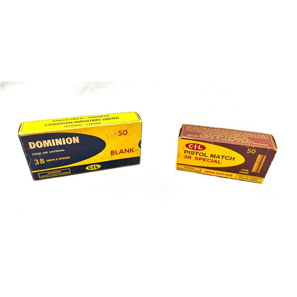 VINTAGE C-I-L / DOMINION .38 SPECIAL BRASS & .38 S&W BLANK AMMUNITION — 2 COLLECTOR BOXES