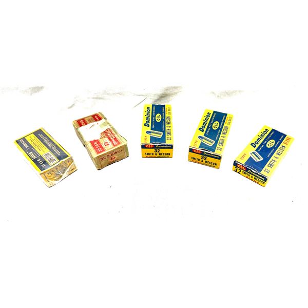 VINTAGE .32 S&W AMMUNITION LOT — C-I-L DOMINION & DOMINION CARTRIDGE CO. — 5 BOXES