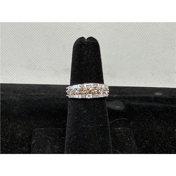 14K WG Diamond Ring w/14 Baquette Cut Diamonds and 7 Round Cut Diamonds Light Brown