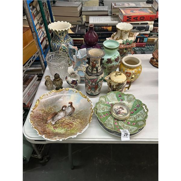 Asst. Vases, Figural Pitcher, Crystal Champagne Bucket, Dishes