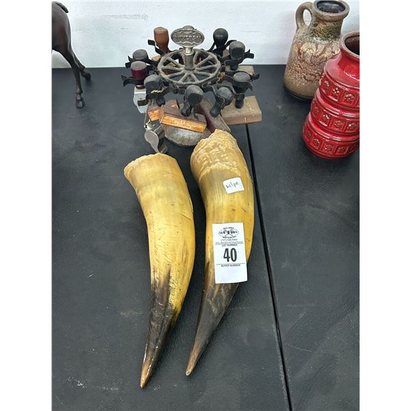 Horns w/Rubber Stamps on Vintage Rack