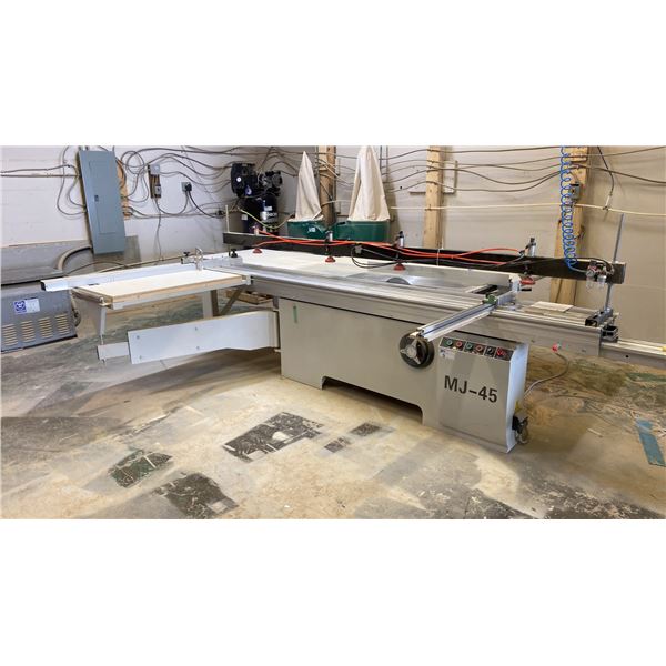 MJ6123/MJ-45 INDUSTRIAL GRADE SLIDING TABLE PANEL SAW WITH CUSTOM BUILT WOOD TABLE EXTENSION