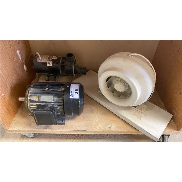 ELECTRIC MOTOR, DUCT FAN & SMALL PUMP ASSEMBLY