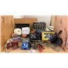 Image 1 : SHELF OF ASSORTED TOOLS, CLAMPS, STRAPS, VICE, INFLATABLE PRY BAR AND LEVELING TOOLS, HIGH SPEED