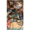 Image 3 : SHELF OF ASSORTED POWER TOOLS & ANGLE GRINDER STAND