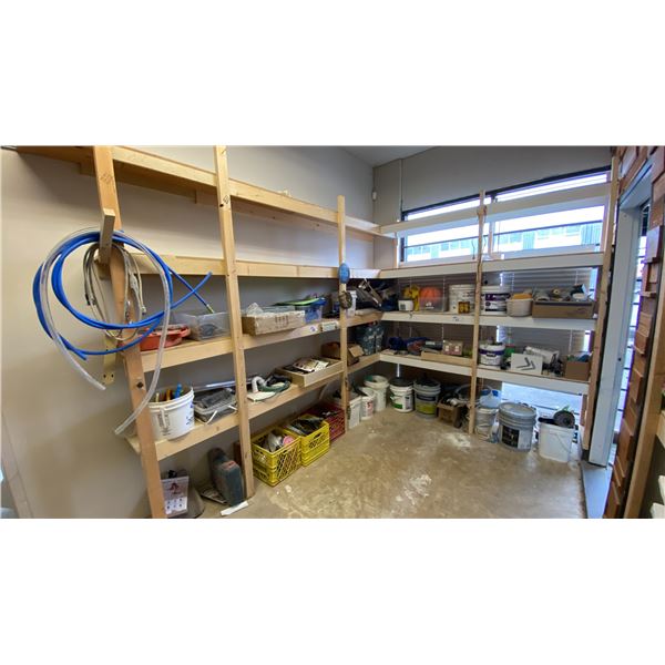 ENTIRE SHELF OF ASSORTED HARDWARE & SHOP ITEMS
