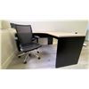Image 1 : LIGHT WOOD/BLACK CONTEMPORARY 2 DRAWER L-SHAPED OFFICE DESK WITH BLACK MOBILE OFFICE CHAIR
