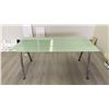 Image 1 : GLASS TOP/CHROME ADJUSTABLE HEIGHT DESK TABLE APPROX 63"L X 31.5"D