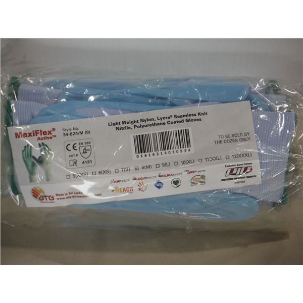 DOUZAINE DE GANTS EN NYLON ENDUITS DE NITRILE MAXIFLEX #34-824 TAILLE:MOYEN