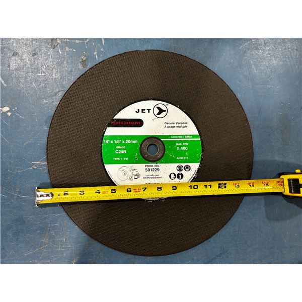 LOT DE 4 DISQUES À TRONÇONNER ABRASIFS JET #501229 C24R, 14" X 1/8", ALÉSAGE 20 MM, TYPE 1, 5400 RPM