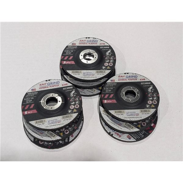 LOT DE 9 MEULES LONGUE DURÉE UNITED ABRASIVES A24R 4-1/2"X1/4" ALÉSAGE 7/8" OXYDE D'ALUMINIUM TYPE 2