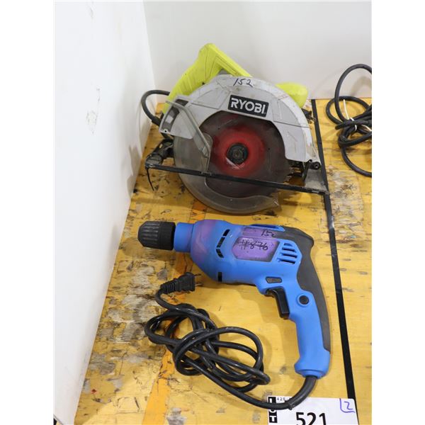 LOT DE 2 **USAGÉ** OUTILS ÉLECTRIQUES: 1 PERCEUSE ET 1 SCIE CIRCULAIRE
