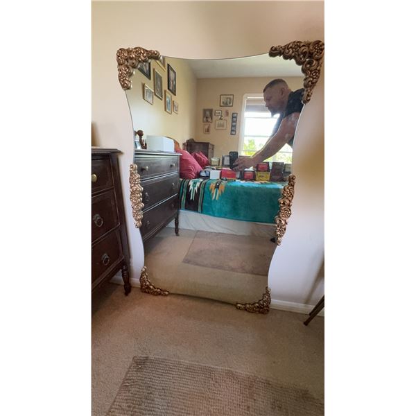 Large Ornate Wall Mirror with Decorative Gold Frame