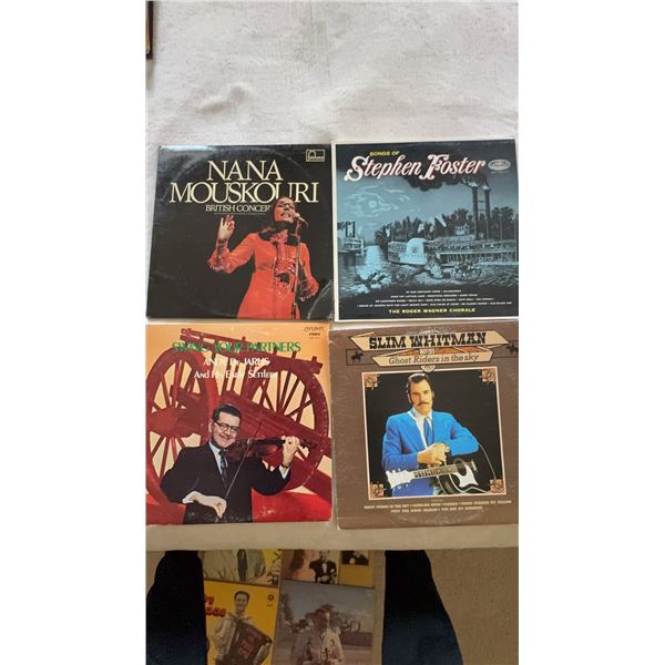 4 Vinyl Records: Nana Mouskouri, Stephen Foster, Slim Whitman, Sutton Pariners