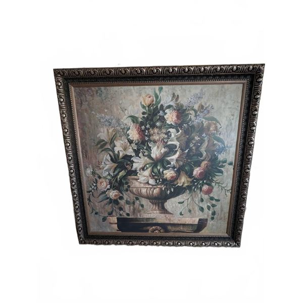 48x48 Framed Floral Oil On Board Painting Signed Welly