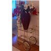 Image 3 : Gold-Tone Metal and Glass Two-Tier Bar Cart with Large Vase and Artificial Flowers