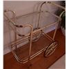 Image 7 : Gold-Tone Metal and Glass Two-Tier Bar Cart with Large Vase and Artificial Flowers