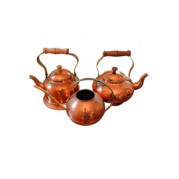Portuguese Copper Teapots and Watering Can Trio