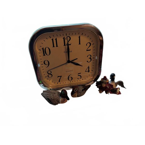 Avon and Fitz and Floyd Duck Figurines with Wall Clock
