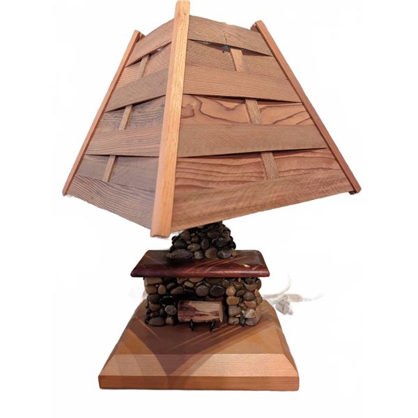 Wood and Stone Fireplace Table Lamp