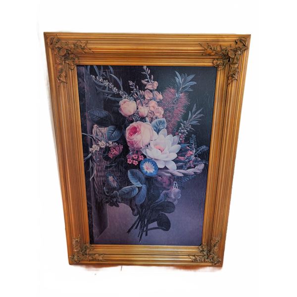 Framed Floral Still Life Oil Print, Gold Gilt Frame, 47x35 Inches