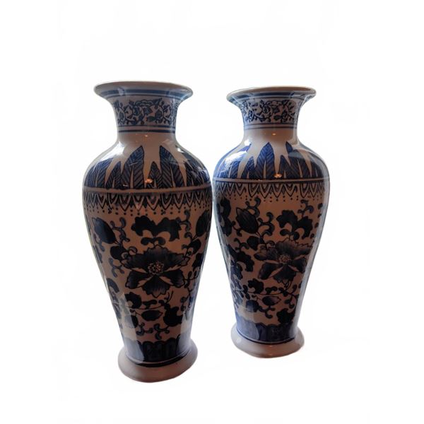 Blue and White Porcelain Vases, 12-Inch Height