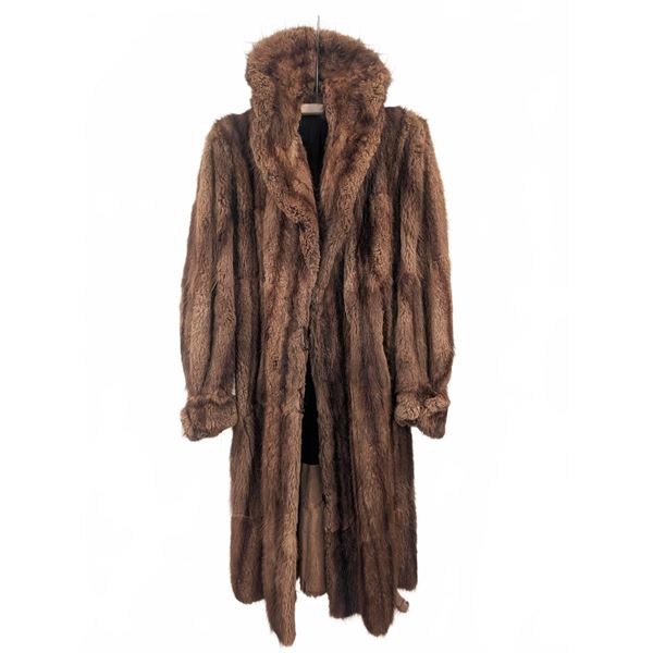 Full Length Brown Mink Fur Coat With Black Lining