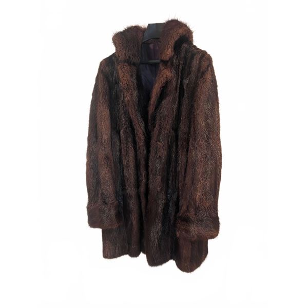 Brown Full-Length Mink Fur Coat With Satin Lining